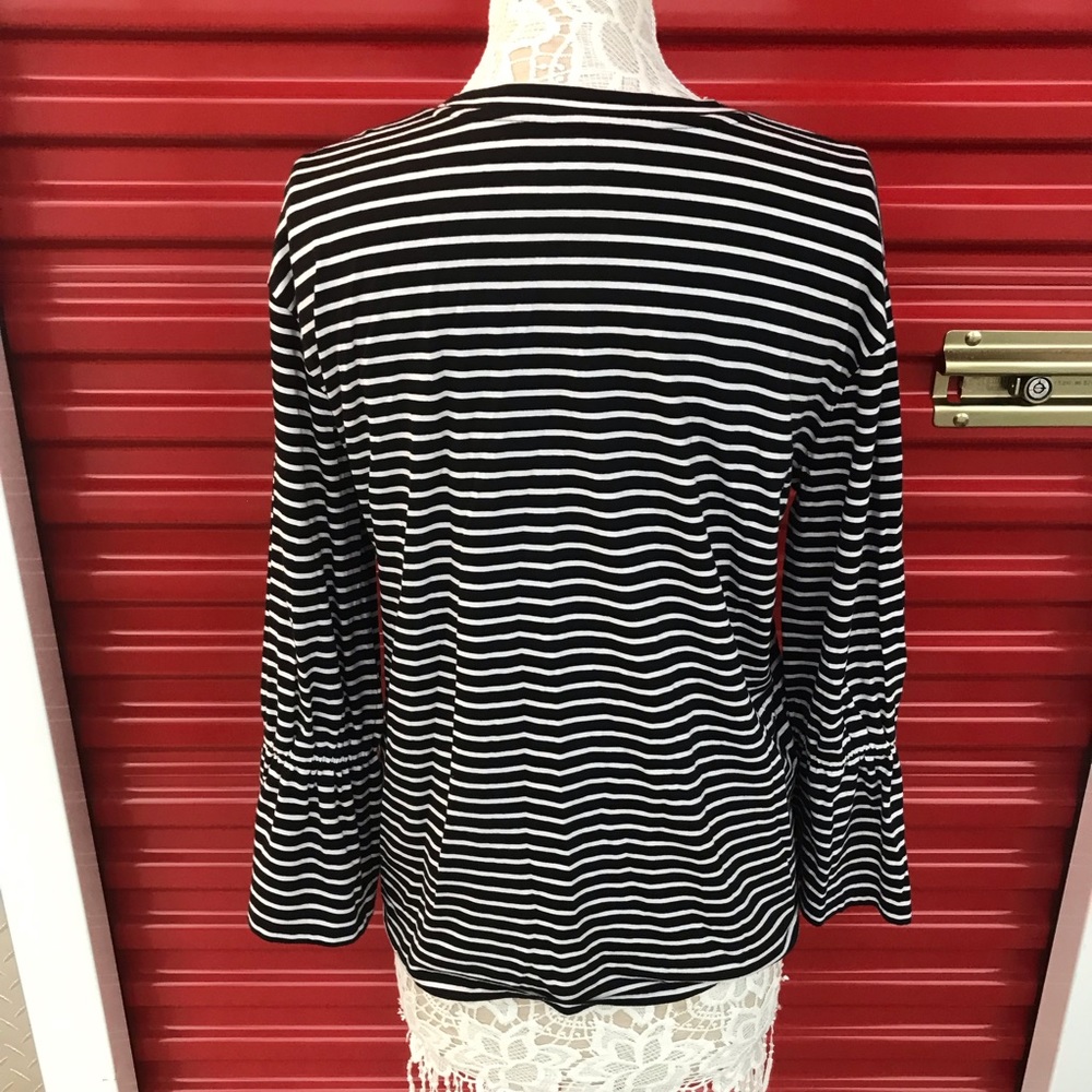 LOFT Embroidered Striped Bell Sleeves Tee Size L - Picture 6 of 8